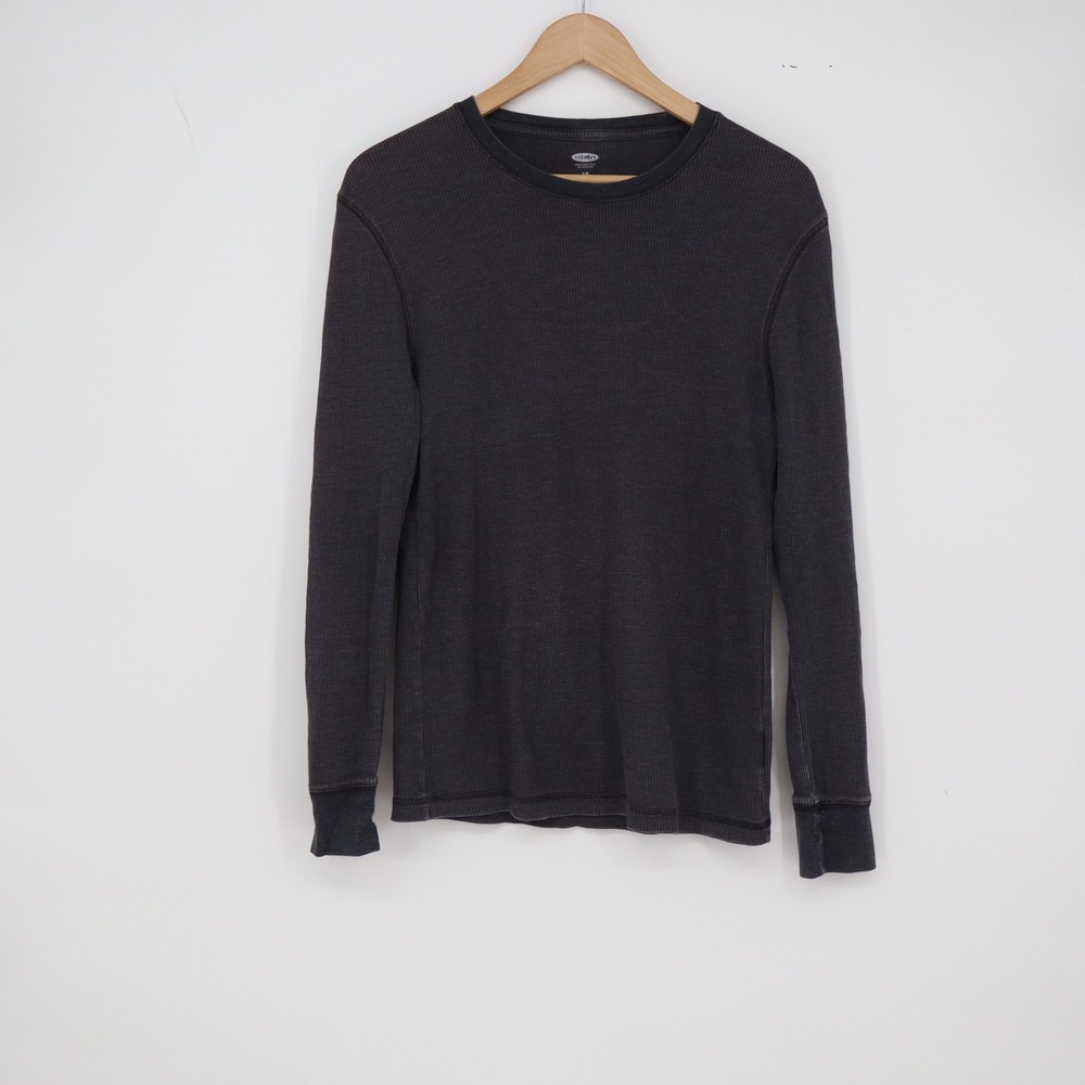 Old Navy Thermal Shirt Mens S Waffle Knit Charcoal Grey Long Sleeve Excellent